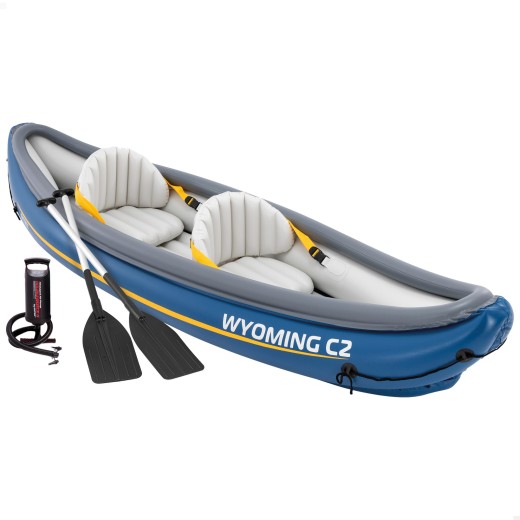 Kayak hinchable Intex 2 plazas dos remos + hinchador Wyoming C2  68389