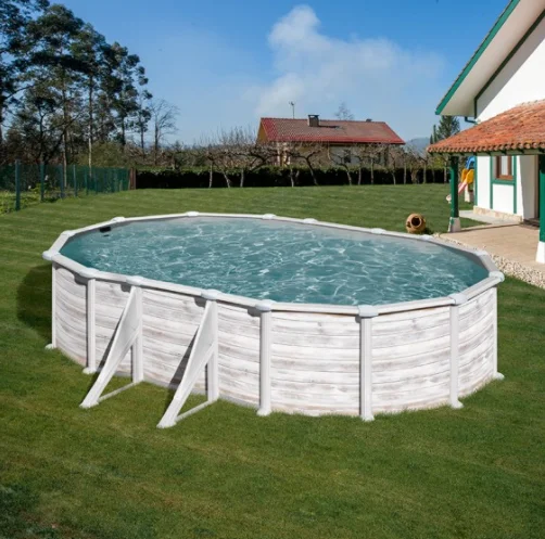 Gre Groenlandia oval removable swimming pool oval steel imitation wood